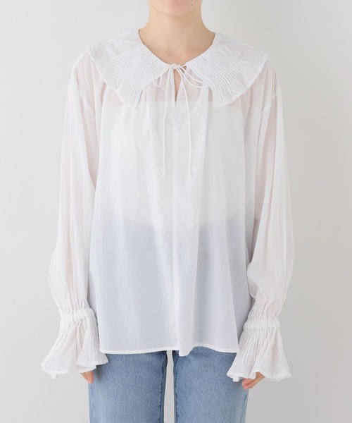 normment(ノーメント)の「normment/ノーメント COTTON RAYON PINTUCK COLLAR BLOUSE S26P1586(シャツ/ブラウス・レディース・ホワイト/ブラック・FREE)」の19枚目の写真