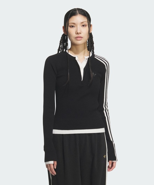 adidas(アディダス)の「プレミアム 3S ボタン クルー スウェット / トレーナー / アディダスオリジナルス adidas Originals(スウェット・レディース・ブラック・X-SMALL/X-LARGE/SMALL/MEDIUM/LARGE/XX-LARGE)」の1枚目の写真