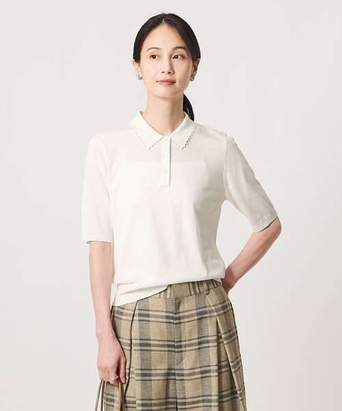 UNITED ARROWS（ユナイテッドアローズ）の「パールライク ポロニット ‐ウォッシャブル‐（ニット/セーター・レディース・ブラック/ベージュ/オフホワイト・FREE）」の2枚目の写真