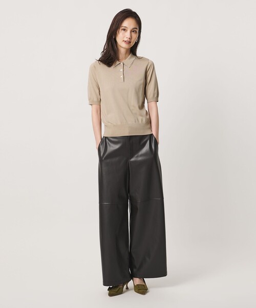 UNITED ARROWS（ユナイテッドアローズ）の「パールライク ポロニット ‐ウォッシャブル‐（ニット/セーター・レディース・ブラック/ベージュ/オフホワイト・FREE）」の5枚目の写真