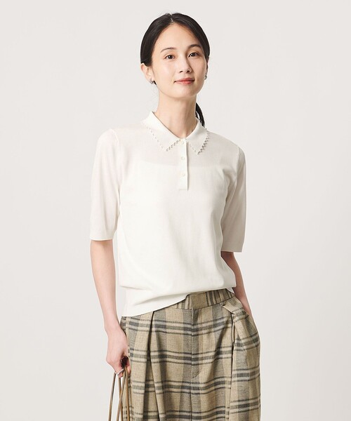 UNITED ARROWS（ユナイテッドアローズ）の「パールライク ポロニット ‐ウォッシャブル‐（ニット/セーター・レディース・ブラック/ベージュ/オフホワイト・FREE）」の6枚目の写真