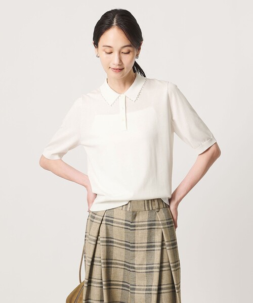 UNITED ARROWS（ユナイテッドアローズ）の「パールライク ポロニット ‐ウォッシャブル‐（ニット/セーター・レディース・ブラック/ベージュ/オフホワイト・FREE）」の7枚目の写真