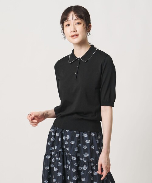 UNITED ARROWS（ユナイテッドアローズ）の「パールライク ポロニット ‐ウォッシャブル‐（ニット/セーター・レディース・ブラック/ベージュ/オフホワイト・FREE）」の9枚目の写真