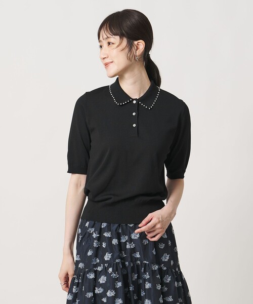 UNITED ARROWS（ユナイテッドアローズ）の「パールライク ポロニット ‐ウォッシャブル‐（ニット/セーター・レディース・ブラック/ベージュ/オフホワイト・FREE）」の10枚目の写真