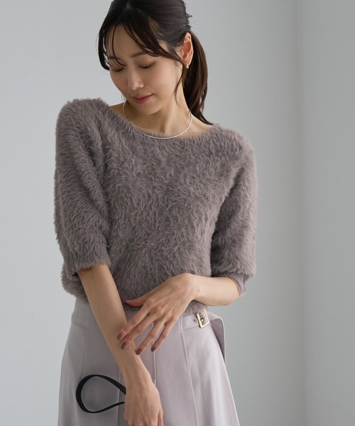 ROPE' PICNIC(ロペピクニック)の「2WAYラメフェザーハーフスリーブトップス(ニット/セーター・レディース・キナリ/ベージュ/ピンク/グレー系その他・FREE)」の3枚目の写真