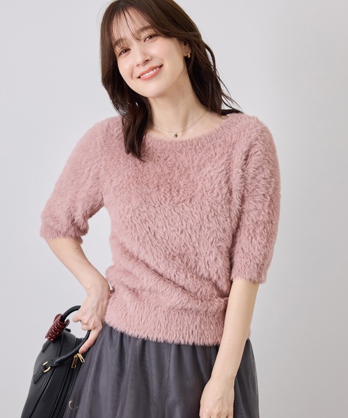 ROPE' PICNIC(ロペピクニック)の「2WAYラメフェザーハーフスリーブトップス(ニット/セーター・レディース・キナリ/ベージュ/ピンク/グレー系その他・FREE)」の1枚目の写真