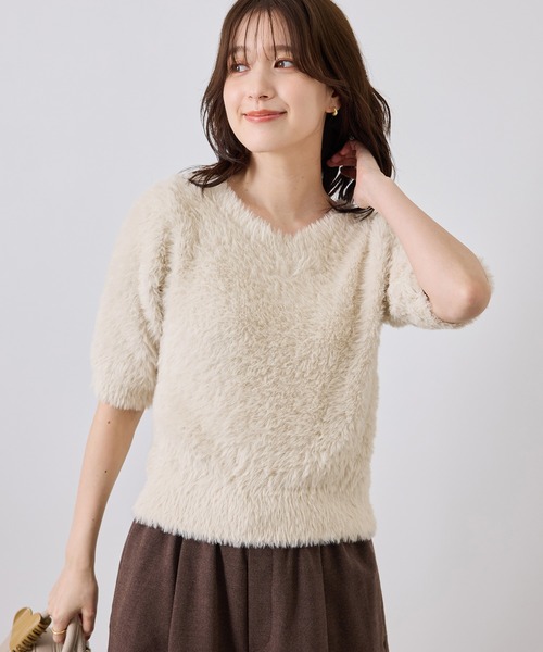 ROPE' PICNIC(ロペピクニック)の「2WAYラメフェザーハーフスリーブトップス(ニット/セーター・レディース・キナリ/ベージュ/ピンク/グレー系その他・FREE)」の2枚目の写真