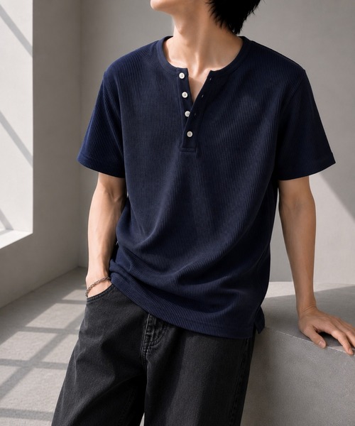 UP START(アップスタート)の「【Bls】 【ZM】【Bling Leads】サーマルワッフル H/N TEE(BL)(Tシャツ/カットソー・メンズ・ホワイト/ネイビー/グレー/カーキ/ライトピンク・MEDIUM/LARGE/X-LARGE)」の4枚目の写真