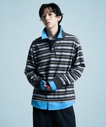 DOUBLE COLLAR LAYERED BORDER POLO L/S SHIRTS / ダブルカラーレイヤードボーダーポロシャツ