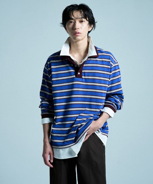 CAMPHOR WOOD(カンファーウッド)の「DOUBLE COLLAR LAYERED BORDER POLO L/S SHIRTS / ダブルカラーレイヤードボーダーポロシャツ(ポロシャツ・メンズ・ブラック/ブルー系/スミクロ・SMALL/LARGE/MEDIUM)」の21枚目の写真
