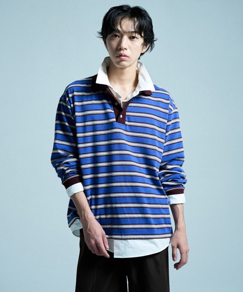 CAMPHOR WOOD(カンファーウッド)の「DOUBLE COLLAR LAYERED BORDER POLO L/S SHIRTS / ダブルカラーレイヤードボーダーポロシャツ(ポロシャツ・メンズ・ブラック/ブルー系/スミクロ・SMALL/LARGE/MEDIUM)」の22枚目の写真
