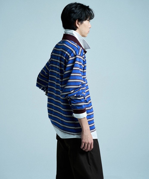 CAMPHOR WOOD(カンファーウッド)の「DOUBLE COLLAR LAYERED BORDER POLO L/S SHIRTS / ダブルカラーレイヤードボーダーポロシャツ(ポロシャツ・メンズ・ブラック/ブルー系/スミクロ・SMALL/LARGE/MEDIUM)」の12枚目の写真