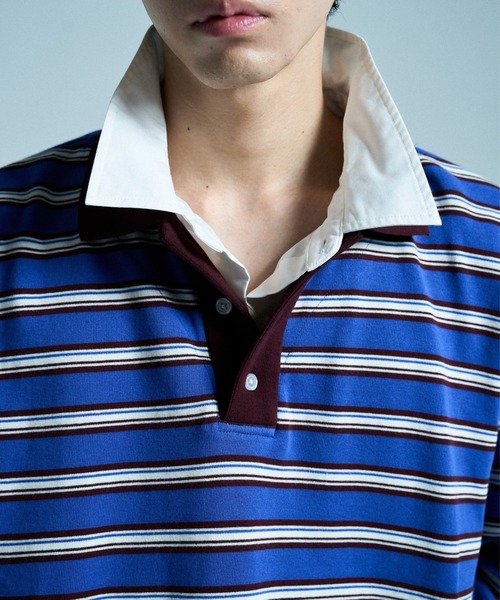 CAMPHOR WOOD(カンファーウッド)の「DOUBLE COLLAR LAYERED BORDER POLO L/S SHIRTS / ダブルカラーレイヤードボーダーポロシャツ(ポロシャツ・メンズ・ブラック/ブルー系/スミクロ・SMALL/LARGE/MEDIUM)」の15枚目の写真