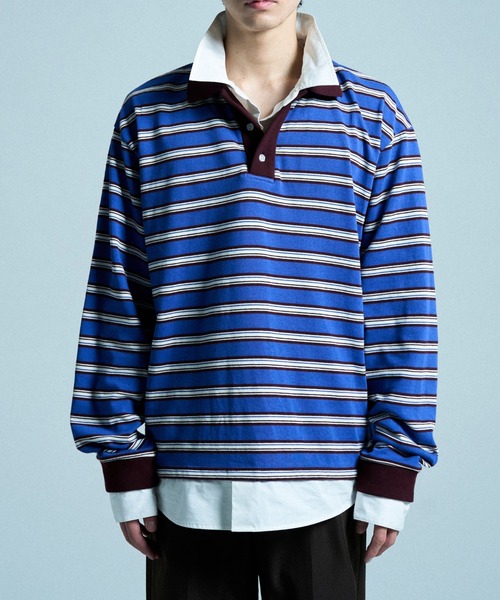 CAMPHOR WOOD(カンファーウッド)の「DOUBLE COLLAR LAYERED BORDER POLO L/S SHIRTS / ダブルカラーレイヤードボーダーポロシャツ(ポロシャツ・メンズ・ブラック/ブルー系/スミクロ・SMALL/LARGE/MEDIUM)」の16枚目の写真