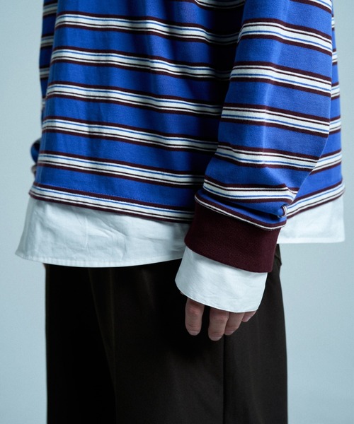 CAMPHOR WOOD(カンファーウッド)の「DOUBLE COLLAR LAYERED BORDER POLO L/S SHIRTS / ダブルカラーレイヤードボーダーポロシャツ(ポロシャツ・メンズ・ブラック/ブルー系/スミクロ・SMALL/LARGE/MEDIUM)」の17枚目の写真