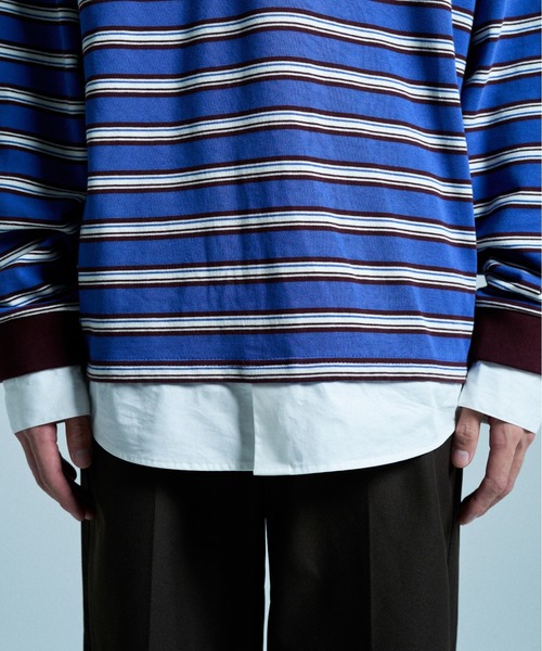 CAMPHOR WOOD(カンファーウッド)の「DOUBLE COLLAR LAYERED BORDER POLO L/S SHIRTS / ダブルカラーレイヤードボーダーポロシャツ(ポロシャツ・メンズ・ブラック/ブルー系/スミクロ・SMALL/LARGE/MEDIUM)」の6枚目の写真