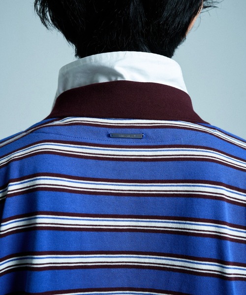 CAMPHOR WOOD(カンファーウッド)の「DOUBLE COLLAR LAYERED BORDER POLO L/S SHIRTS / ダブルカラーレイヤードボーダーポロシャツ(ポロシャツ・メンズ・ブラック/ブルー系/スミクロ・SMALL/LARGE/MEDIUM)」の7枚目の写真