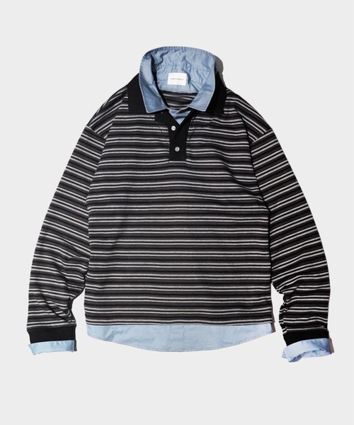 CAMPHOR WOOD(カンファーウッド)の「DOUBLE COLLAR LAYERED BORDER POLO L/S SHIRTS / ダブルカラーレイヤードボーダーポロシャツ(ポロシャツ・メンズ・ブラック/ブルー系/スミクロ・SMALL/LARGE/MEDIUM)」の8枚目の写真