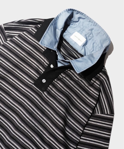 CAMPHOR WOOD(カンファーウッド)の「DOUBLE COLLAR LAYERED BORDER POLO L/S SHIRTS / ダブルカラーレイヤードボーダーポロシャツ(ポロシャツ・メンズ・ブラック/ブルー系/スミクロ・SMALL/LARGE/MEDIUM)」の9枚目の写真