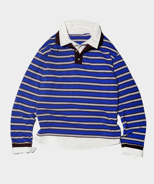 CAMPHOR WOOD(カンファーウッド)の「DOUBLE COLLAR LAYERED BORDER POLO L/S SHIRTS / ダブルカラーレイヤードボーダーポロシャツ(ポロシャツ・メンズ・ブラック/ブルー系/スミクロ・SMALL/LARGE/MEDIUM)」の10枚目の写真
