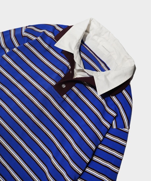 CAMPHOR WOOD(カンファーウッド)の「DOUBLE COLLAR LAYERED BORDER POLO L/S SHIRTS / ダブルカラーレイヤードボーダーポロシャツ(ポロシャツ・メンズ・ブラック/ブルー系/スミクロ・SMALL/LARGE/MEDIUM)」の11枚目の写真