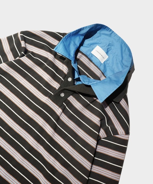 CAMPHOR WOOD(カンファーウッド)の「DOUBLE COLLAR LAYERED BORDER POLO L/S SHIRTS / ダブルカラーレイヤードボーダーポロシャツ(ポロシャツ・メンズ・ブラック/ブルー系/スミクロ・SMALL/LARGE/MEDIUM)」の5枚目の写真