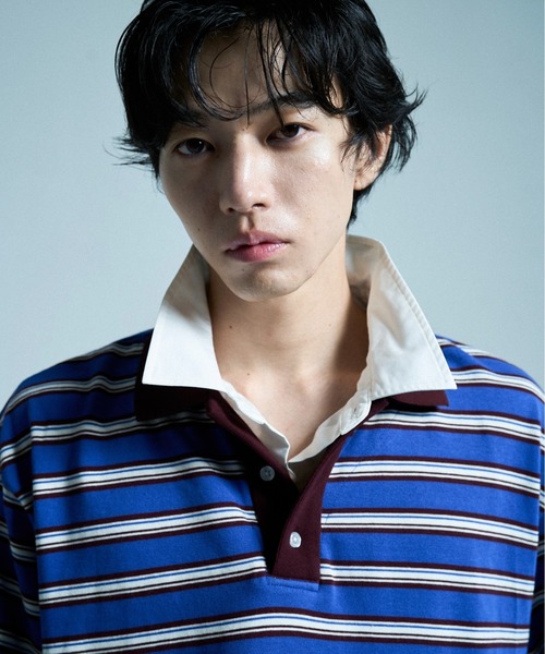 CAMPHOR WOOD(カンファーウッド)の「DOUBLE COLLAR LAYERED BORDER POLO L/S SHIRTS / ダブルカラーレイヤードボーダーポロシャツ(ポロシャツ・メンズ・ブラック/ブルー系/スミクロ・SMALL/LARGE/MEDIUM)」の14枚目の写真