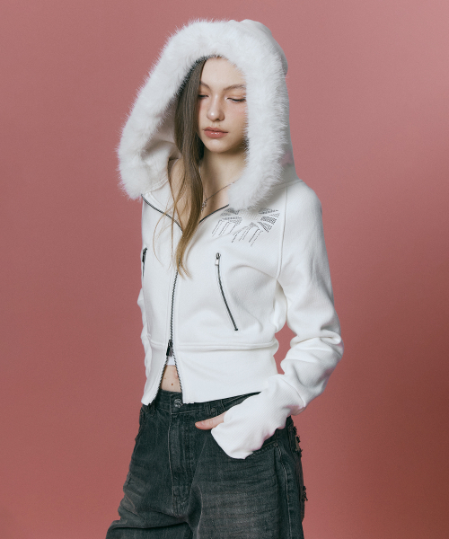 PLEASENOFOLLOW(プリーズノーフォロー)の「Becky Fur Hoodie Jacket (White)(パーカー・レディース・その他・FREE)」の2枚目の写真
