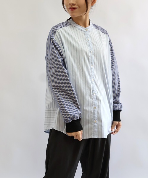 etre relie(エトレリー)の「ストライプバイカラーシャツ(シャツ/ブラウス・レディース・サックスブルー/ブルー系その他2・MEDIUM)」の4枚目の写真