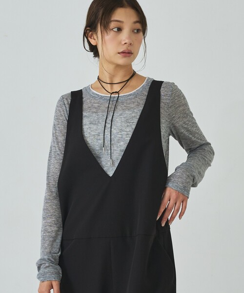 abahouse mavie(アバハウスマヴィ)の「ダブル襟シアーフライスプルオーバー(Tシャツ/カットソー・レディース・グレー/ブラウン/ブラック/ホワイト・フリー)」の3枚目の写真