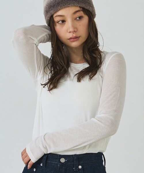 abahouse mavie(アバハウスマヴィ)の「ダブル襟シアーフライスプルオーバー(Tシャツ/カットソー・レディース・グレー/ブラウン/ブラック/ホワイト・フリー)」の1枚目の写真
