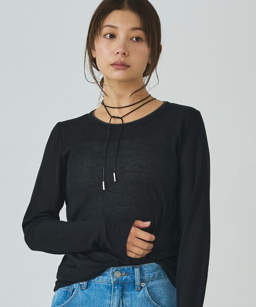 abahouse mavie(アバハウスマヴィ)の「ダブル襟シアーフライスプルオーバー(Tシャツ/カットソー・レディース・グレー/ブラウン/ブラック/ホワイト・フリー)」の2枚目の写真