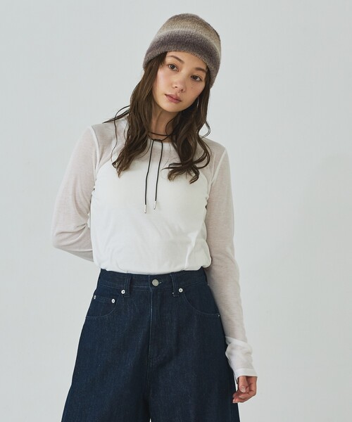 abahouse mavie(アバハウスマヴィ)の「ダブル襟シアーフライスプルオーバー(Tシャツ/カットソー・レディース・グレー/ブラウン/ブラック/ホワイト・フリー)」の7枚目の写真