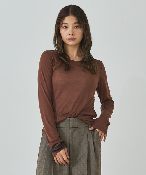 abahouse mavie(アバハウスマヴィ)の「ダブル襟シアーフライスプルオーバー(Tシャツ/カットソー・レディース・グレー/ブラウン/ブラック/ホワイト・フリー)」の13枚目の写真