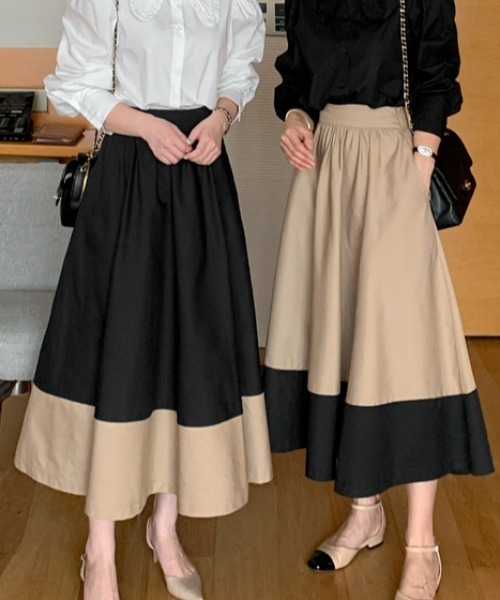 FAVORITO(ファヴォリート)の「ハイウエスト配色切り替えスカート(スカート・レディース・ブラック/モカ・F)」の5枚目の写真