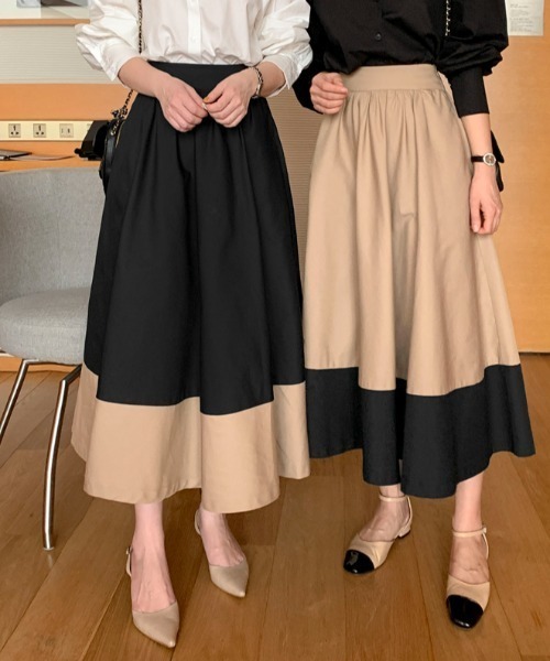 FAVORITO(ファヴォリート)の「ハイウエスト配色切り替えスカート(スカート・レディース・ブラック/モカ・F)」の3枚目の写真