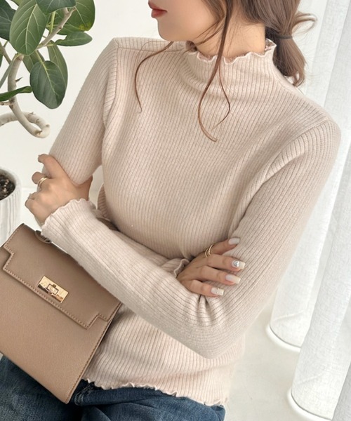 Eclat one(エクラワン)の「【まるで着る毛布】裏起毛ハイネックニットトップス(ニット/セーター・レディース・ベージュ/ブラウン/アイボリー/ブラック・FREE)」の5枚目の写真