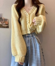 Vネックローゲージニットカーディガン