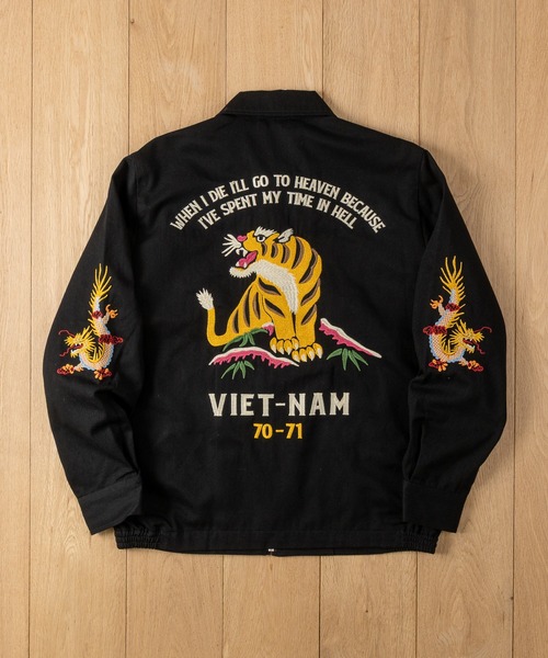 HOUSTON(ヒューストン)の「【22】〔HOUSTON/ヒューストン〕ベトナムジャケット/スーベニアジャケット TIGER/USMC(ミリタリージャケット・メンズ・ブラック系2/カーキ系1/ホワイト系2/ブラック系1/ブラウン系2/ブラウン系1・LARGE/MEDIUM)」の3枚目の写真