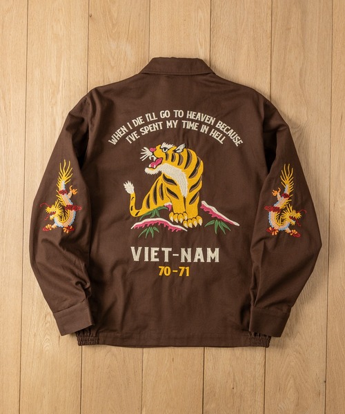 HOUSTON(ヒューストン)の「【22】〔HOUSTON/ヒューストン〕ベトナムジャケット/スーベニアジャケット TIGER/USMC(ミリタリージャケット・メンズ・ブラック系2/カーキ系1/ホワイト系2/ブラック系1/ブラウン系2/ブラウン系1・LARGE/MEDIUM)」の4枚目の写真