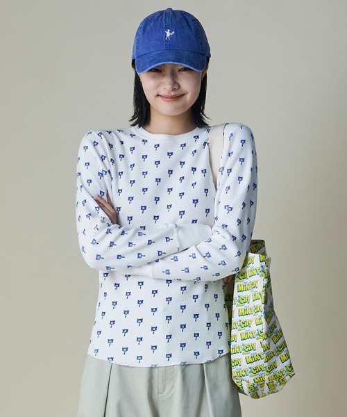 mintdesigns(ミントデザインズ)の「Cat & Mouse Thermal Top(Tシャツ/カットソー・レディース・グレー/ホワイト・ONESIZE)」の1枚目の写真