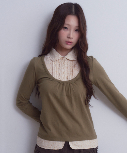 OAFISH(オアフィッシュ)の「花柄長袖シャツ(グリーン)(Tシャツ/カットソー・レディース・その他・FREE)」の3枚目の写真