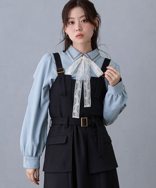 NICOLE CLUB(ニコル クラブ)の「レースリボンブラウス(シャツ/ブラウス・レディース・ブラウン/オフホワイト/サックスブルー・M)」の3枚目の写真