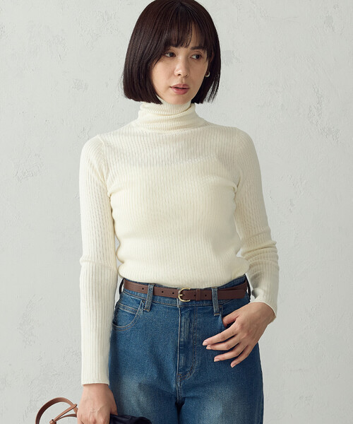 COMME CA ISM(コムサイズム)の「【マシンウォッシャブル】ベーシックニット リブタートルネックニット(ニット/セーター・レディース・ネイビー/レッド/ブラック/ホワイト・M/L)」の1枚目の写真