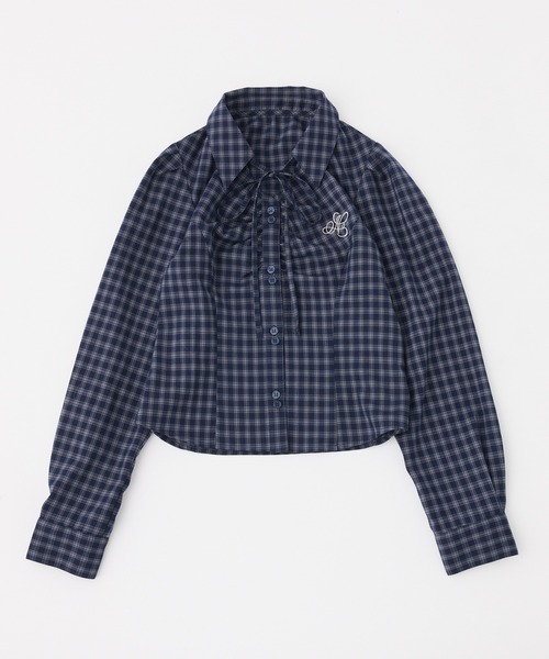 one after another NICE CLAUP(ワンアフターアナザーナイスクラップ)の「刺しゅう入りギャザーブラウス(シャツ/ブラウス・レディース・オフホワイト/ネイビー/サックスブルー・FREE)」の2枚目の写真