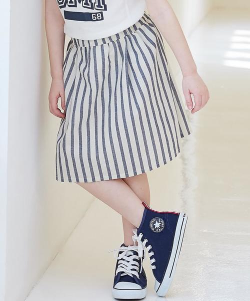 green label relaxing（グリーンレーベルリラクシング）の「【KIDS】ダンガリー/ストライプ タックスカート◆（スカート・キッズ・ネイビー/ホワイト・105cm/115cm/125cm/135cm/95cm）」の2枚目の写真