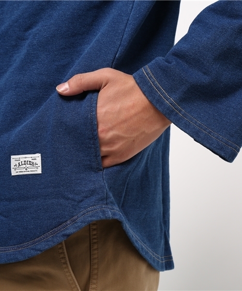 ALDIES(アールディーズ)の「Indigo Feather Shirt インディゴスウェット カーディガン(カーディガン/ボレロ・メンズ・ライトブルー/ネイビー・LARGE/SMALL/MEDIUM)」の8枚目の写真