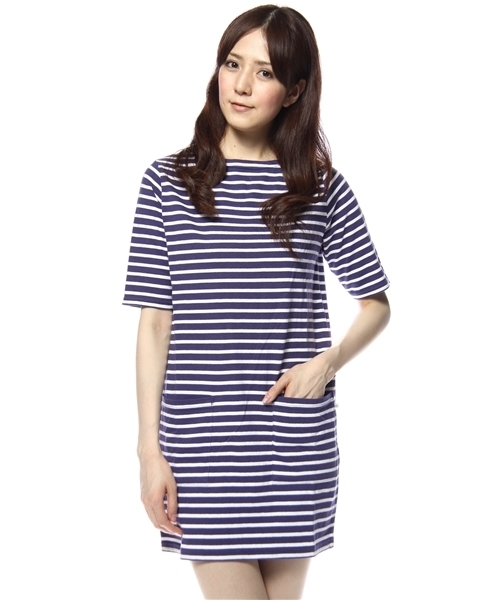 coen（コーエン）の「テンジクボーダーワンピースⅢ（ワンピース・レディース・ネイビー/ホワイト・MEDIUM/LARGE）」の2枚目の写真