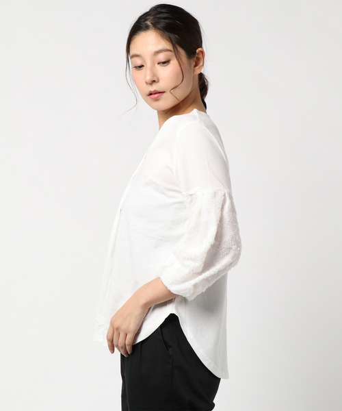 PICCIN(ピッチン)の「シアー切り替えVネックカットソー(Tシャツ/カットソー・レディース・オフホワイト/イエロー・MEDIUM)」の3枚目の写真