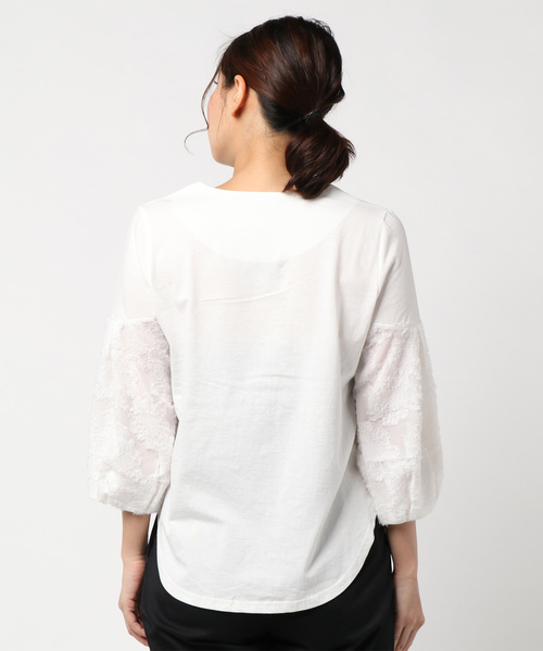 PICCIN(ピッチン)の「シアー切り替えVネックカットソー(Tシャツ/カットソー・レディース・オフホワイト/イエロー・MEDIUM)」の4枚目の写真